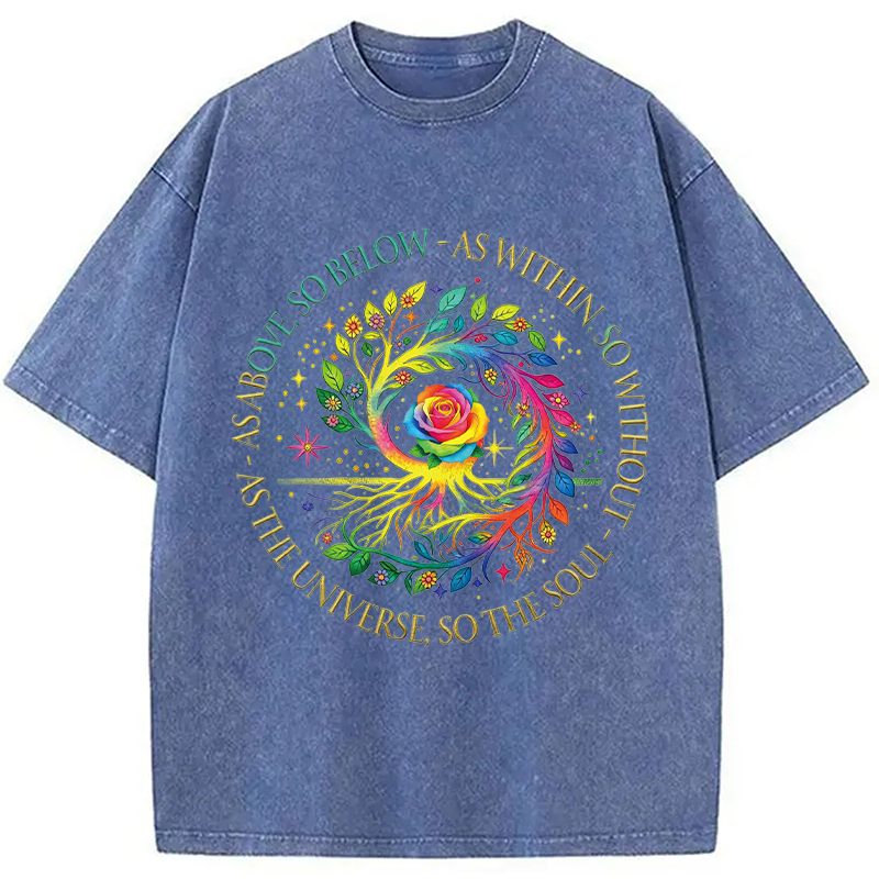 Modecanvas Rainbow Tree Cosmic Spiral DTG Printing Washed T-Shirt