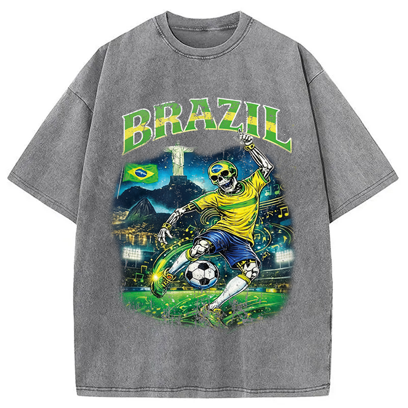 Modecanvas Brazil Soccer Vintage DTG Printing Washed T-Shirt