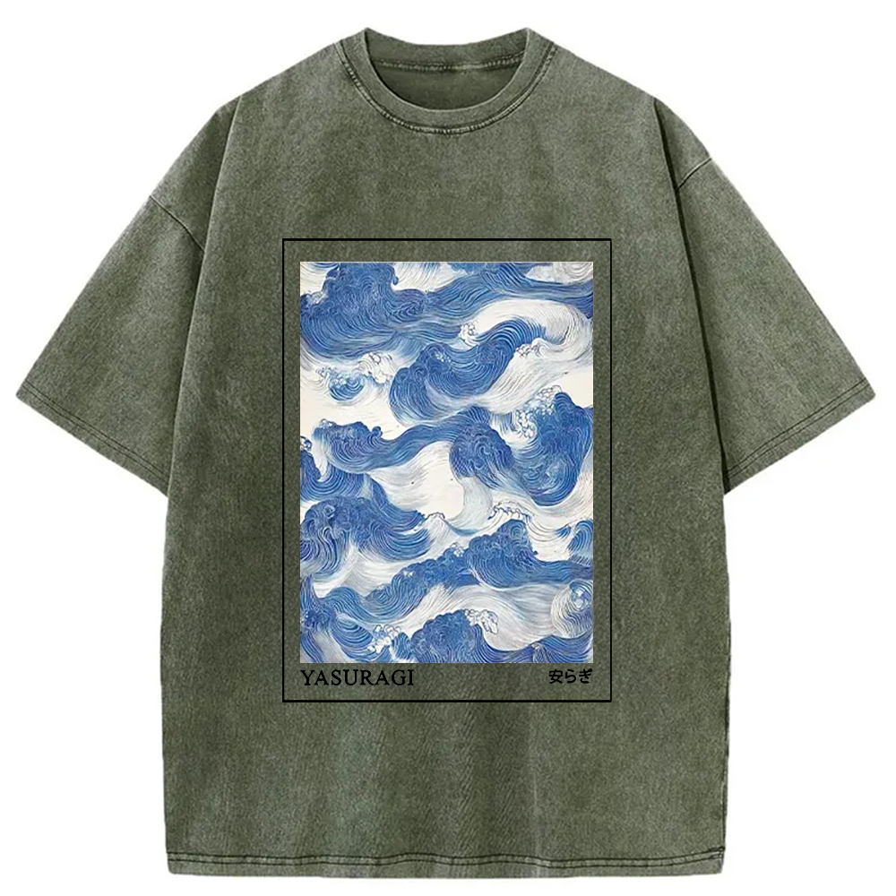 Modecanvas Japanese Retro Art Wave Washed T-Shirt