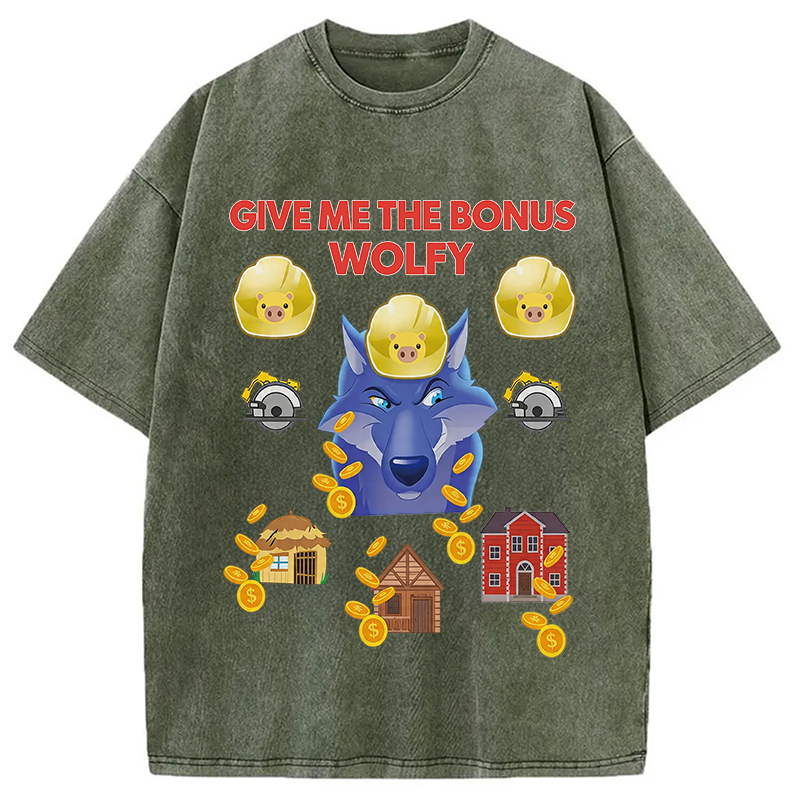 Modecanvas Give Me The Bonus Wolfy Funny DTG Printing Washed T-Shirt