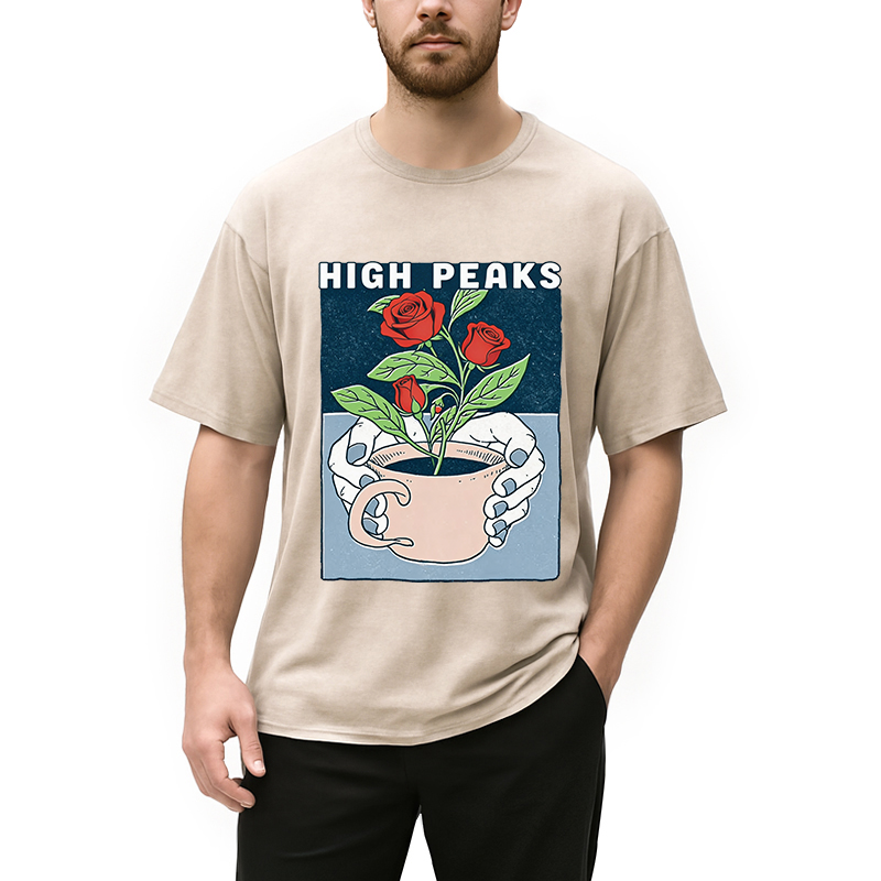 Modecanvas Planted Flower DTG Printing Washed T-Shirt