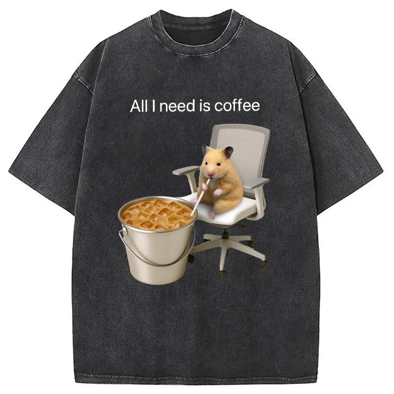 Modecanvas All I Need Is Coffee Meme Washed T-Shirt