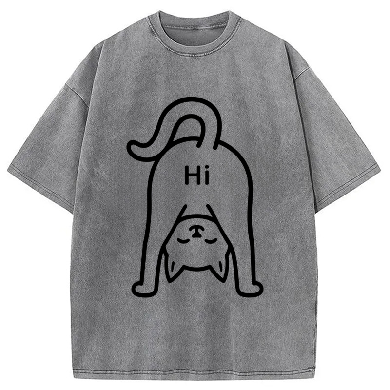 Modecanvas The Cat Says Hi Washed T-Shirt