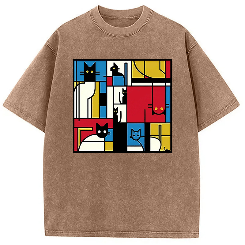 Modecanvas Abstract Cat Washed T-Shirt