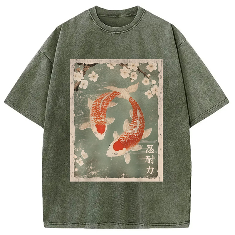Modecanvas Koi fish and Cherry Blossom Washed T-Shirt