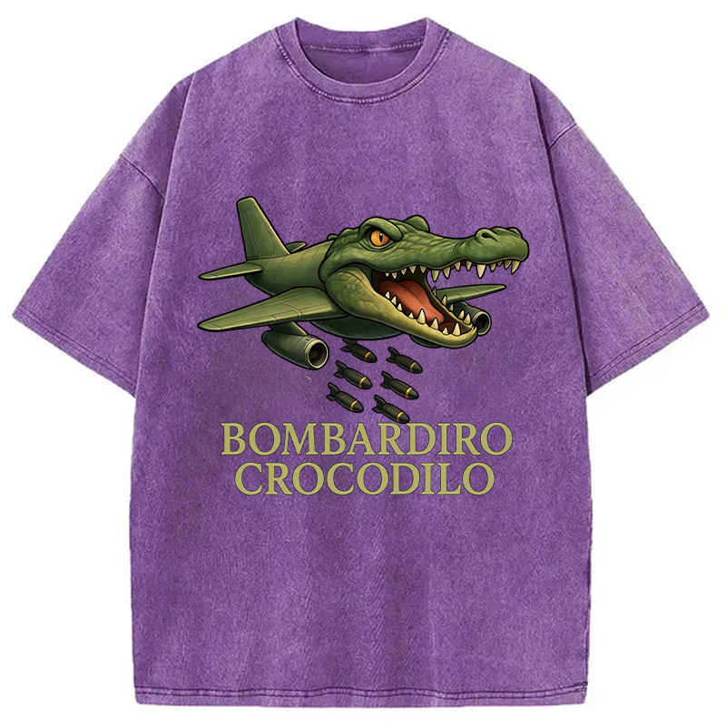 Modecanvas Bombardiro Crocodilo DTG Printing Washed T-Shirt-modecanvas