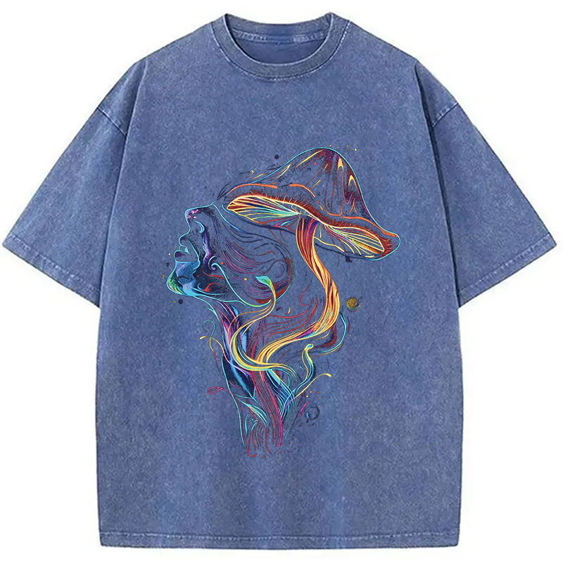 Modecanvas Psychedelic Mushroom Stoner DTG Printing Washed T-Shirt