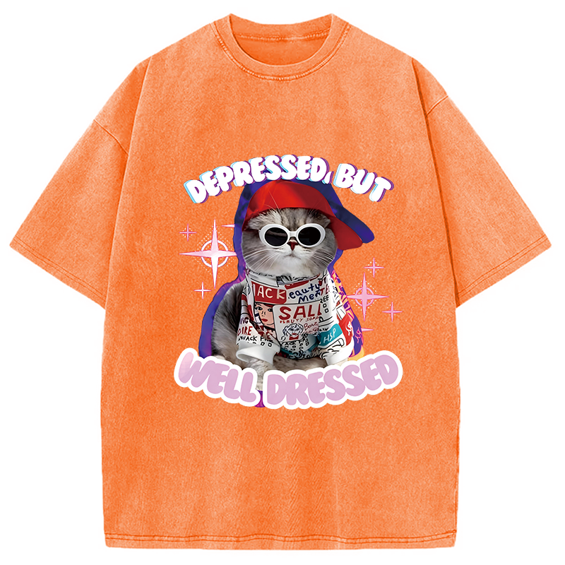 Modecanvas Depressed But Well Dressed DTG Printing Washed T-Shirt