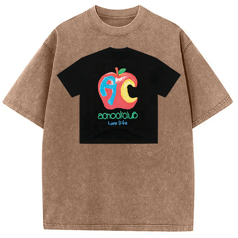 Modecanvas Apple Art Shirt Of DTG Printing Washed T-Shirt