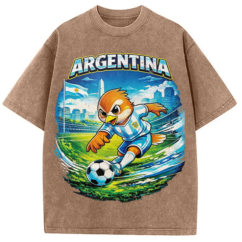 Modecanvas Argentina Rooster Soccer DTG Printing Washed T-Shirt
