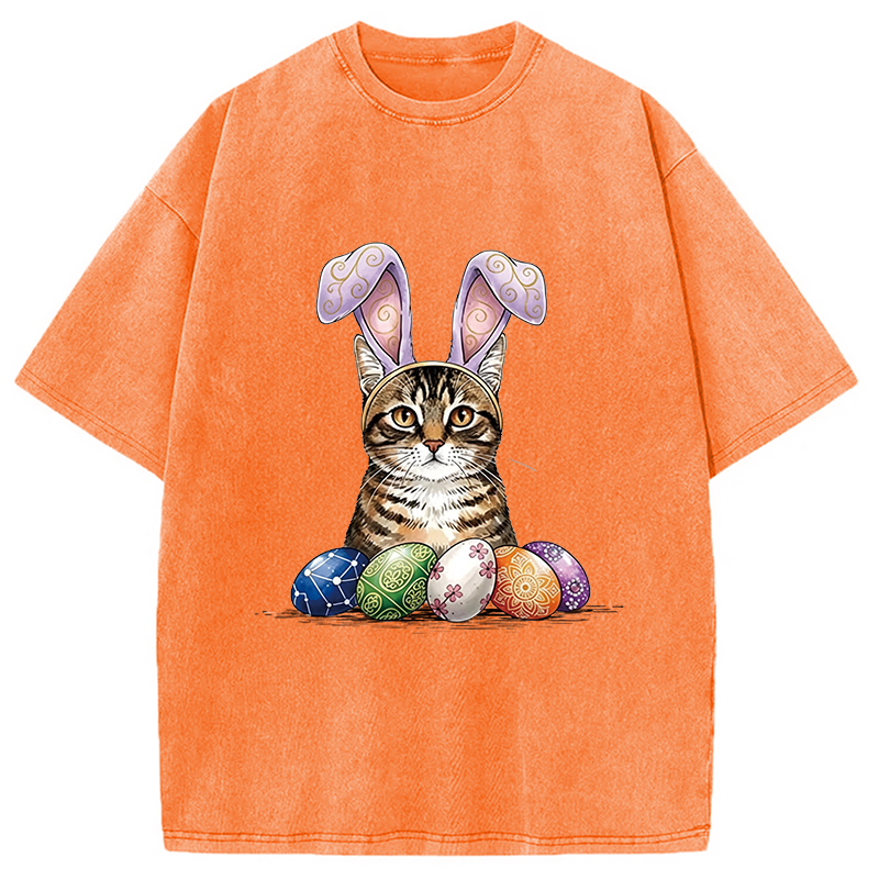Modecanvas Easter Cat DTG Printing Washed T-Shirt
