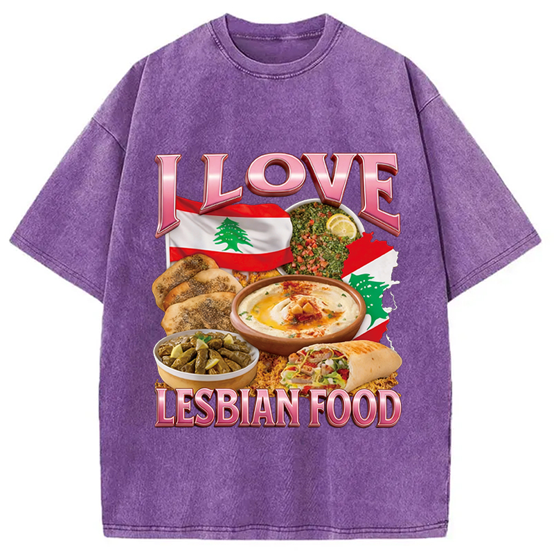 Modecanvas I Love Lesbian Food Funny Meme Washed T-Shirt
