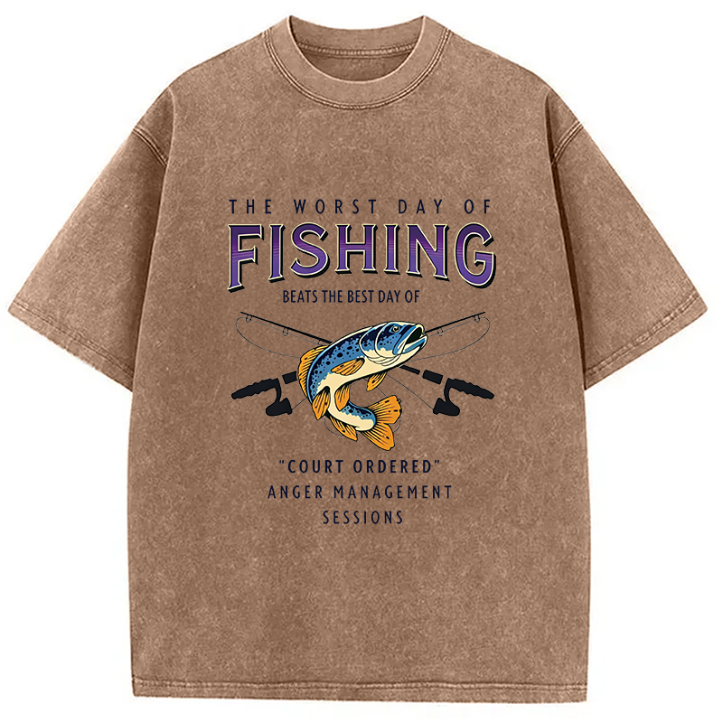 Modecanvas The Worst Day Of Fishing Beats DTG Printing Washed T-Shirt
