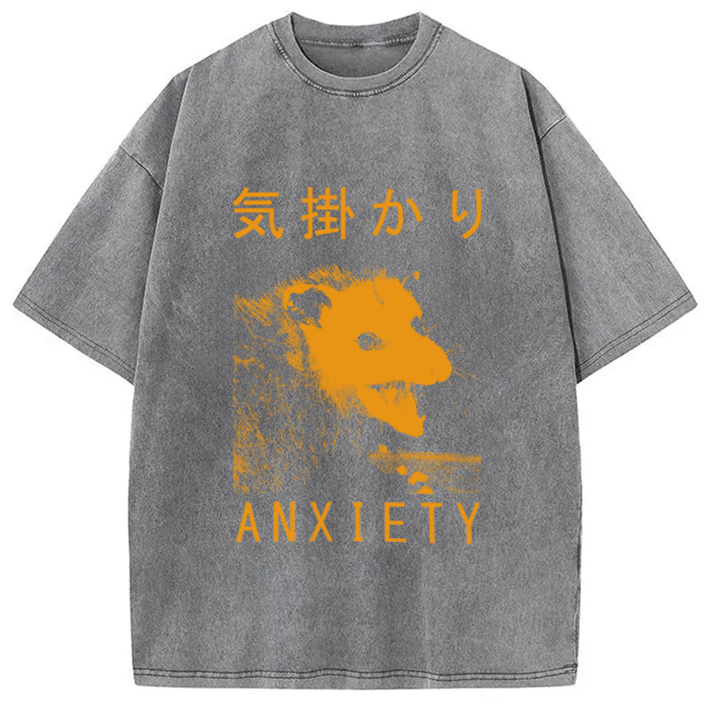 Modecanvas Anxiety Japanese Opossum Washed T-Shirt-modecanvas
