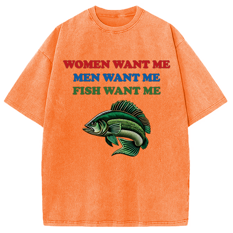 Modecanvas Fish Want Me DTG Printing Washed T-Shirt