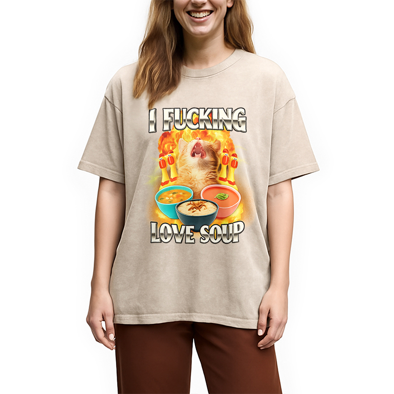 Modecanvas I Love Soup Meme Washed T-Shirt