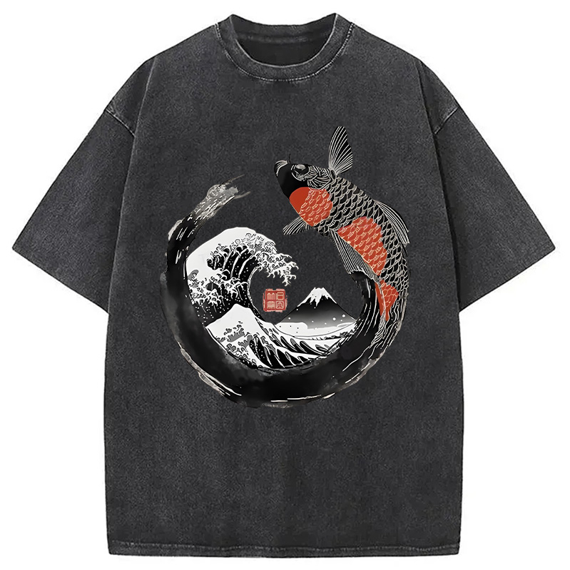 Modecanvas Retro Koi Enso Washed T-Shirt