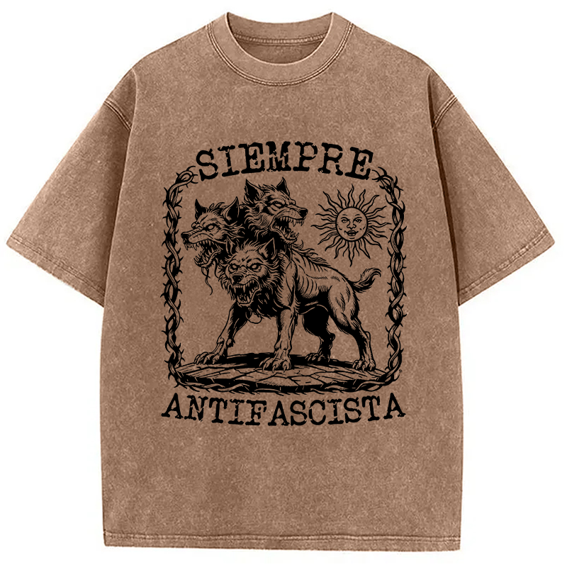 Modecanvas Siempre Antifascista Anti Racist DTG Printing Washed T-Shirt