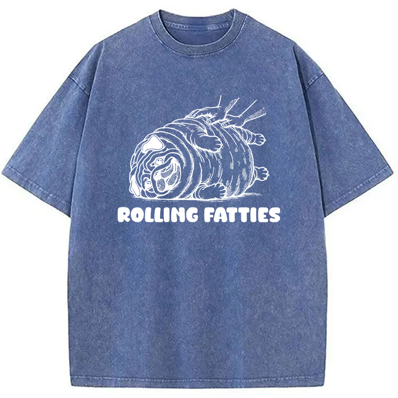 Modecanvas Rolling Fatties Dog Funny Pug Meme Washed T-Shirt