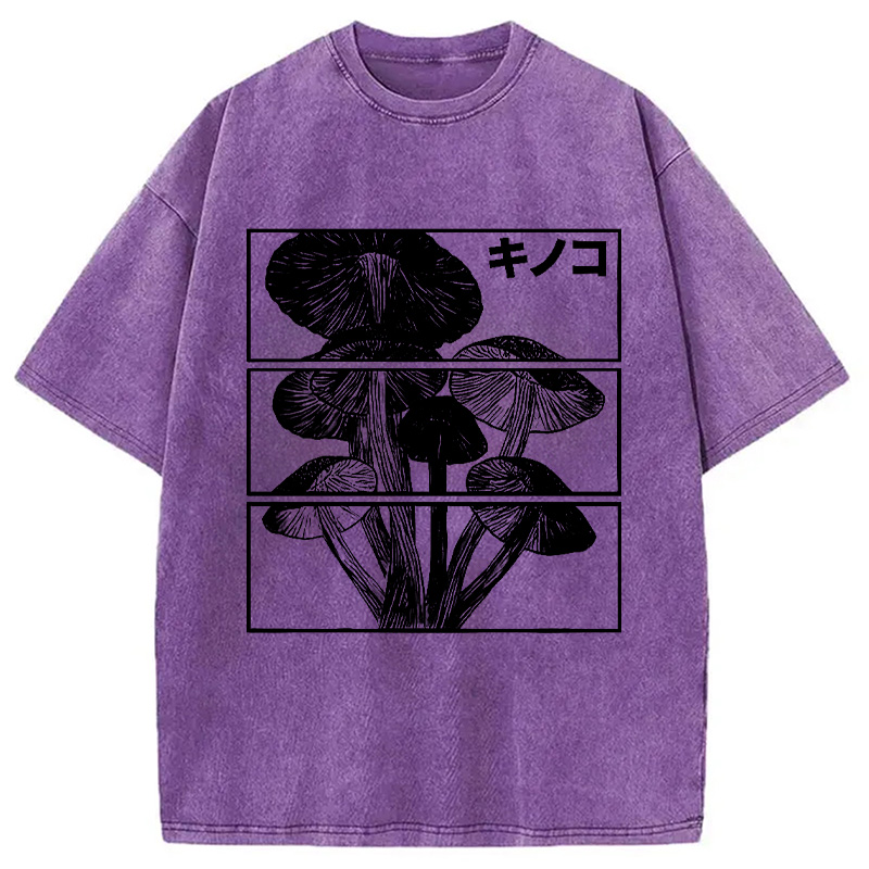 Modecanvas Japanese Mushrooms Washed T-Shirt-modecanvas