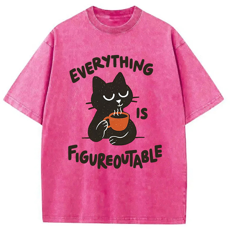 Modecanvas Cat Tasting Coffee Washed T-Shirt