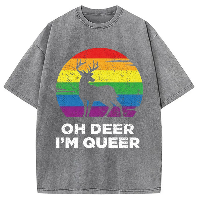Modecanvas Oh Deer I'm Queer DTG Printing Washed T-Shirt