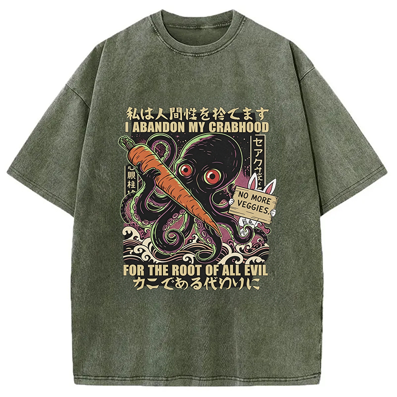 Modecanvas Japanese Octopus Horror DTG Printing Washed T-Shirt