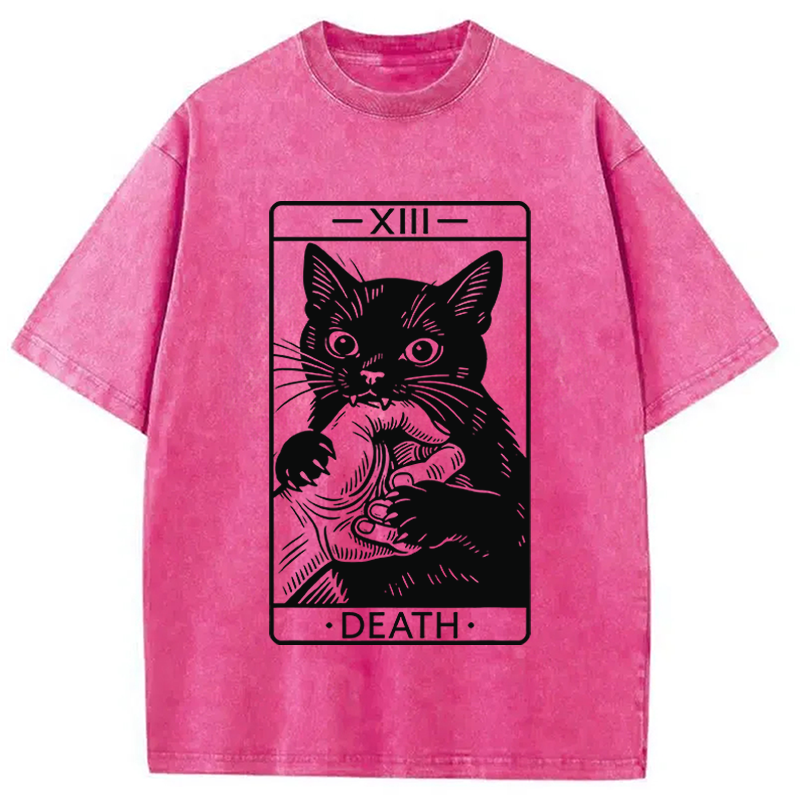 Modecanvas Black Cat Tarot Card DTG Printing Washed T-Shirt