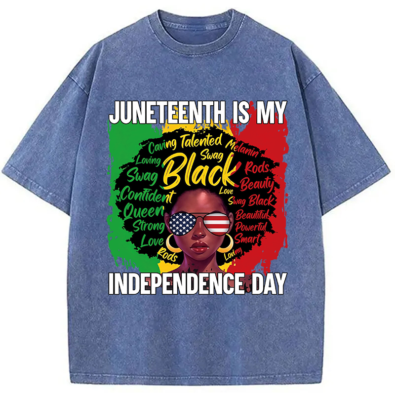 Modecanvas Juneteenth My Independence Day DTG Printing Washed T-Shirt