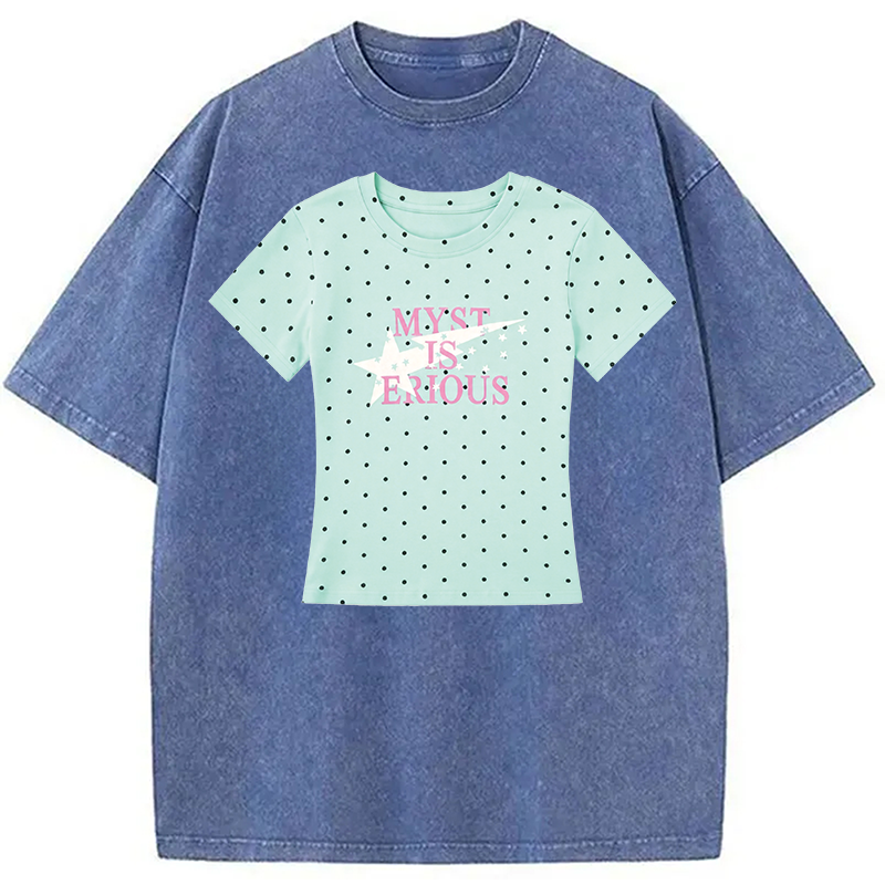 Modecanvas Mint Polka Dot Shirt Of DTG Printing Washed T-Shirt
