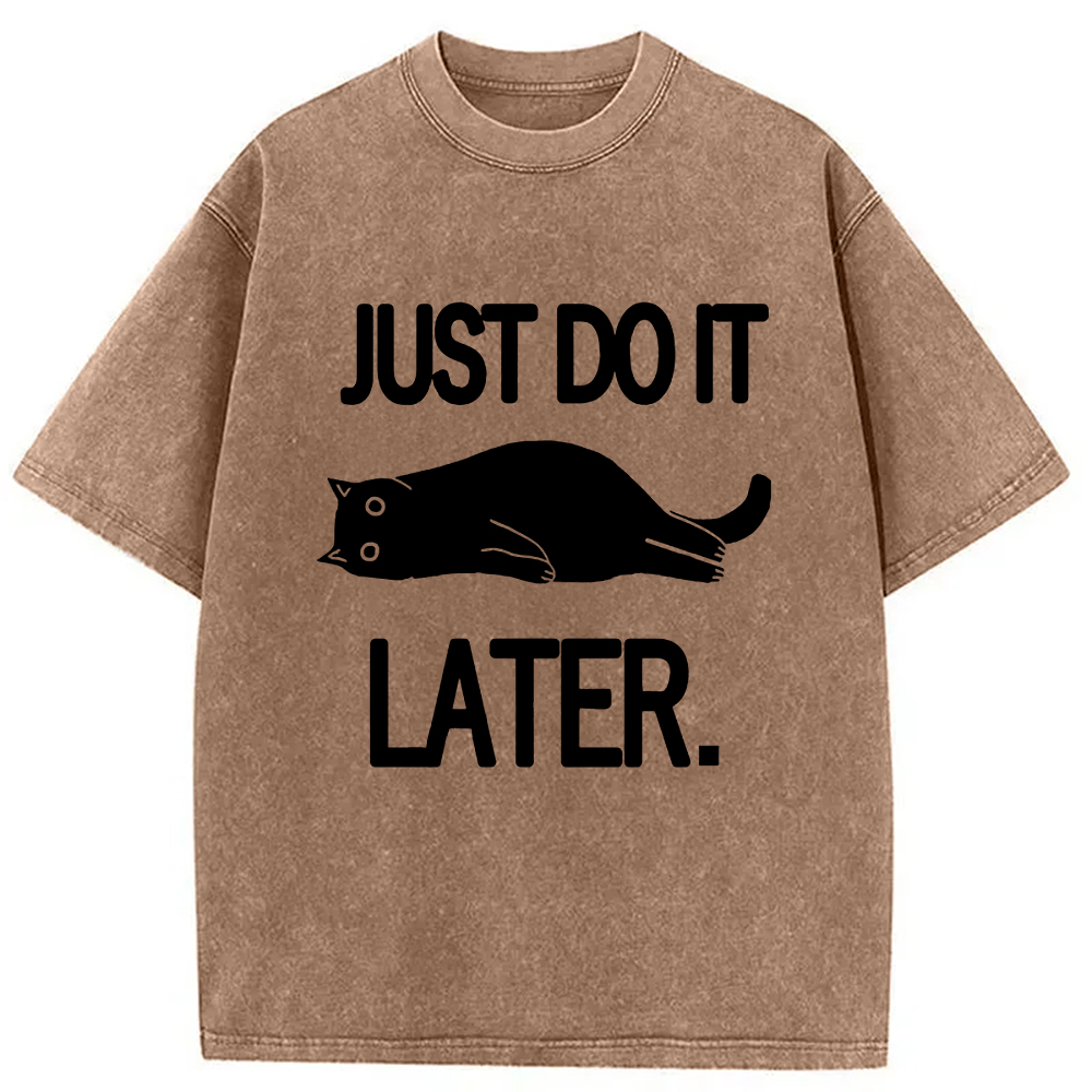 Modecanvas Just Do It Later Cat Washed T-Shirt
