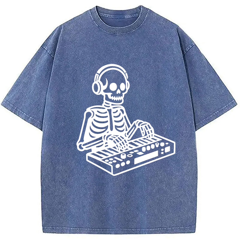 Modecanvas Skeleton Playing The Music Washed T-Shirt