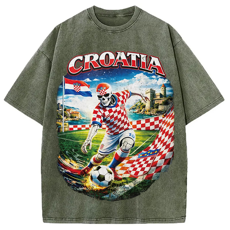 Modecanvas Croatia Soccer DTG Printing Washed T-Shirt
