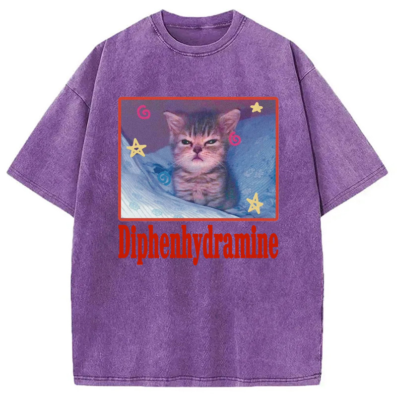 Modecanvas Diphenhydramine Cat Meme Washed T-Shirt-modecanvas