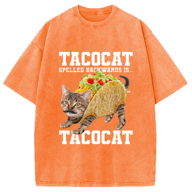 Modecanvas Tacocat Silly Cat Meme Washed T-Shirt-modecanvas