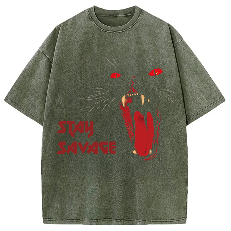 Modecanvas Dark Gothic Cat DTG Printing Washed T-Shirt-modecanvas