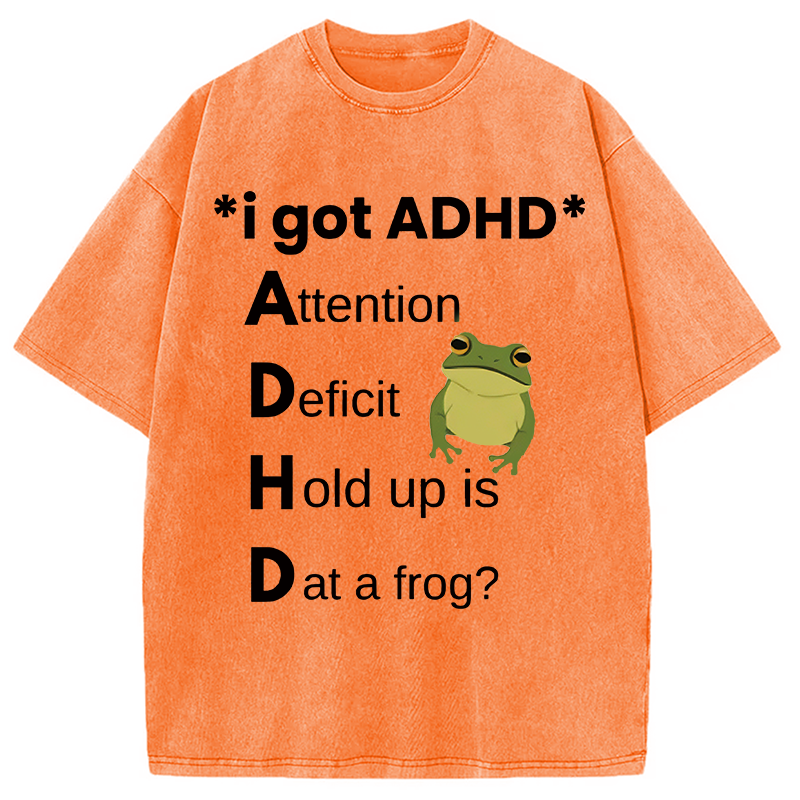 Modecanvas I Got ADHD Frog DTG Printing Washed T-Shirt