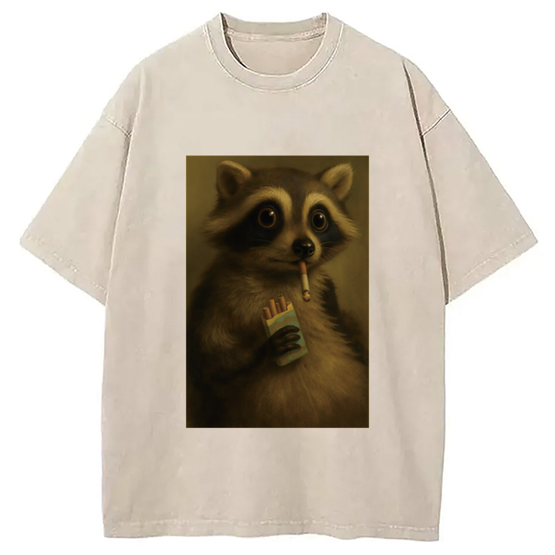 Modecanvas Smoking Raccon Washed T-Shirt