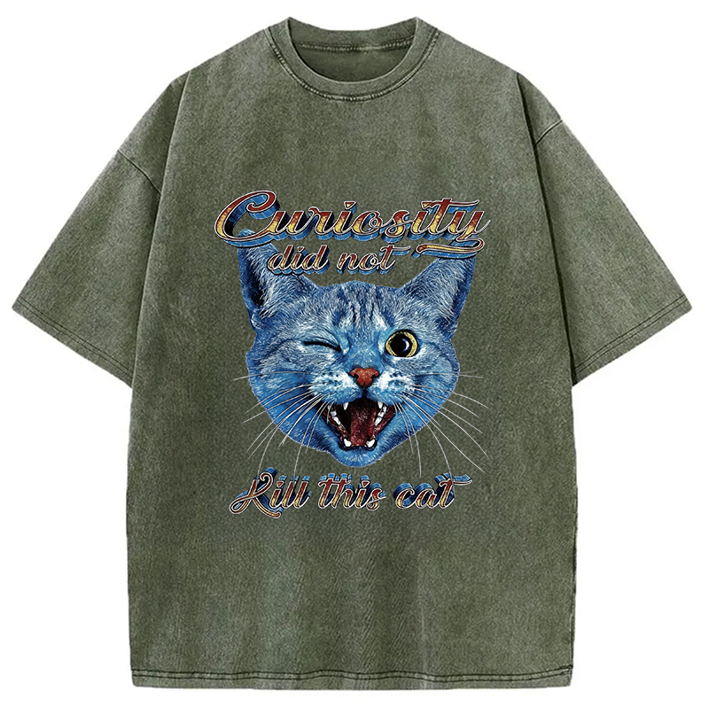 Modecanvas Curiosity Did Not Kill This Cat DTG Printing Washed T-Shirt