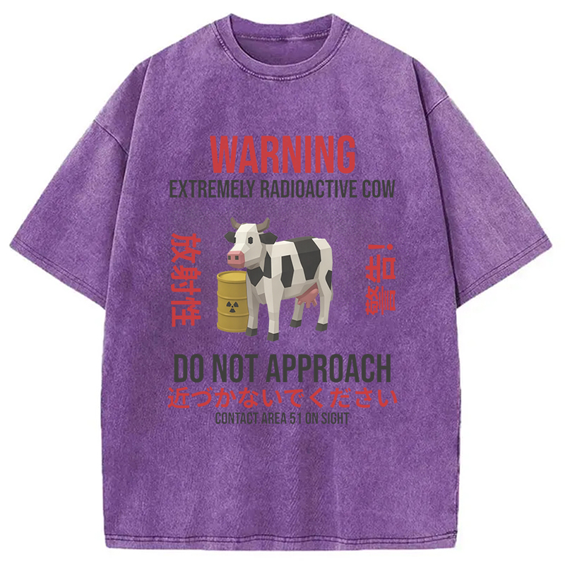 Modecanvas Radioactive Cow Warning Washed T-Shirt