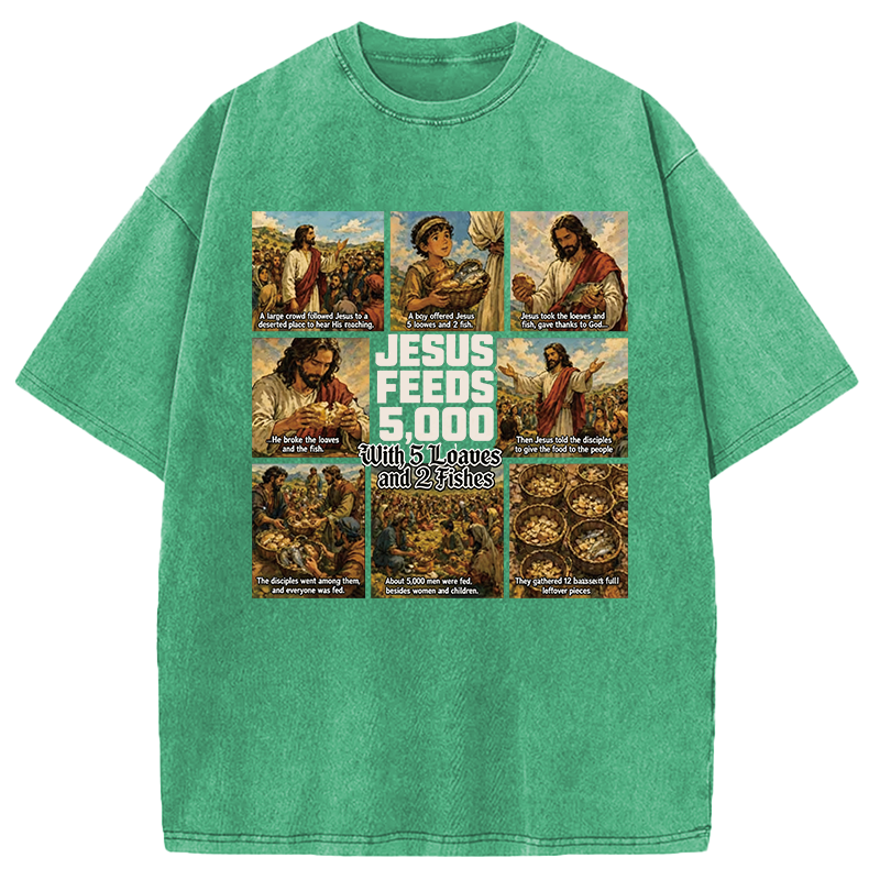 Modecanvas Jesus Feeds 5000 DTG Printing Washed T-Shirt