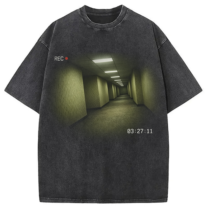Modecanvas Backrooms Horror DTG Printing Washed T-Shirt-modecanvas