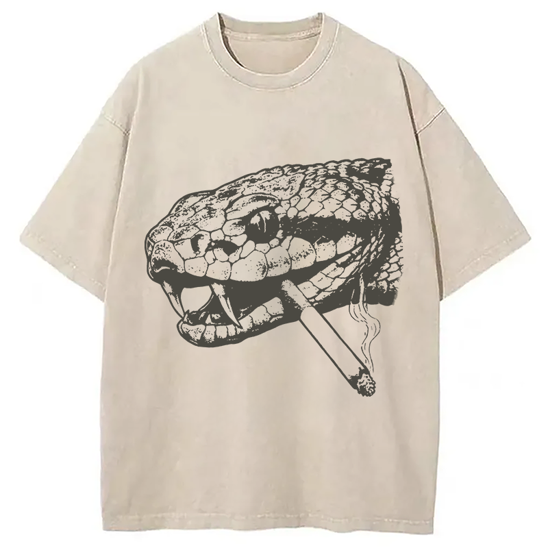 Modecanvas Snake Smoke Vintage DTG Printing Washed T-Shirt