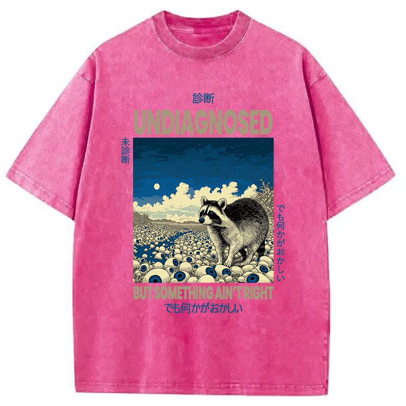 Modecanvas Funny Mental Health Japanese Raccoon DTG Printing Washed T-Shirt-modecanvas
