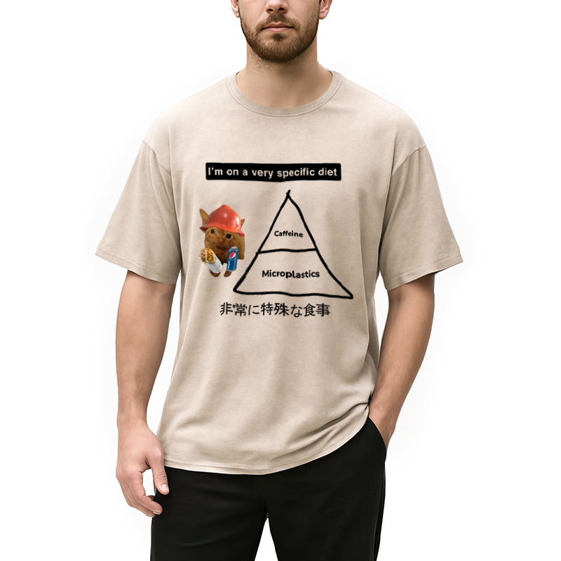 Modecanvas A Very Specific Diet Cat Meme Washed T-Shirt