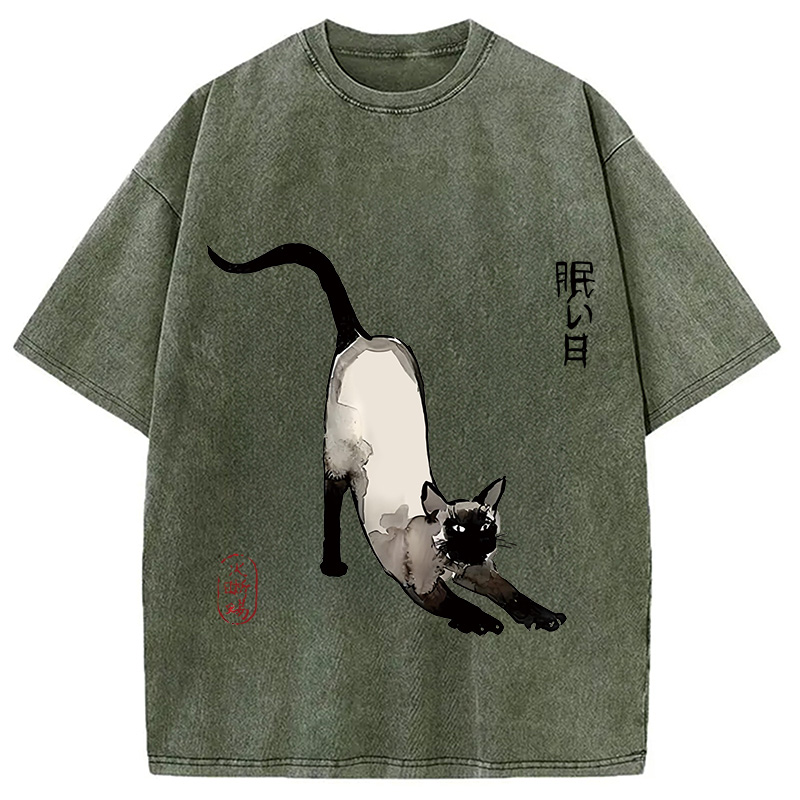 Modecanvas Japanese Siamese Cat Washed T-Shirt
