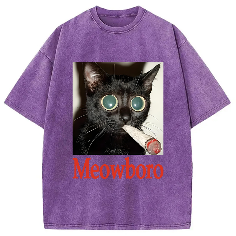 Modecanvas Meowboro Cat Smoking Washed T-Shirt
