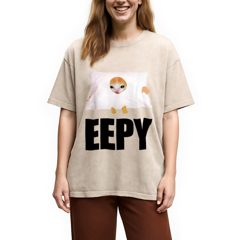 Modecanvas Eepy Cat Saying Washed T-Shirt