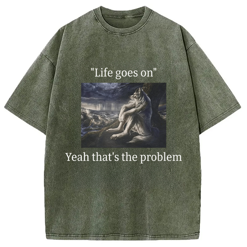 Modecanvas Depressed Wolf Meme DTG Printing Washed T-Shirt