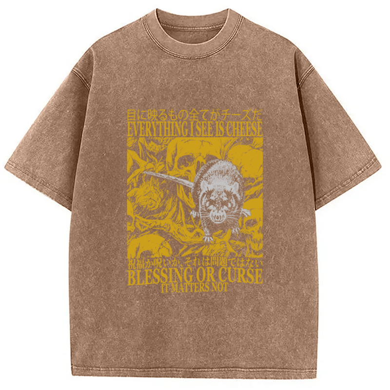 Modecanvas Everything I See is Cheese Vintage Japanese Rat Washed T-Shirt